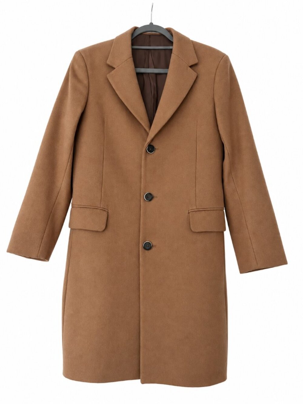 Mango Man Tailored Camel Wool Blend Long Overcoat Size XS